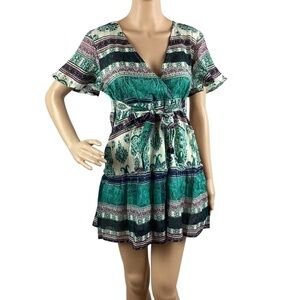 RAGA Short Wrap Dress Size S Turquoise Multicolor